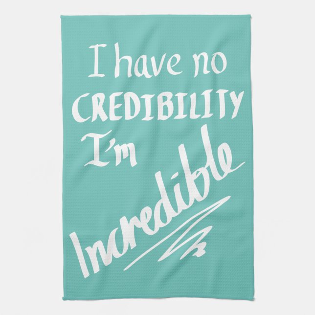 Funny Incredible Word Play Witty Joke Humour Green Kitchen Towel (Vertical)