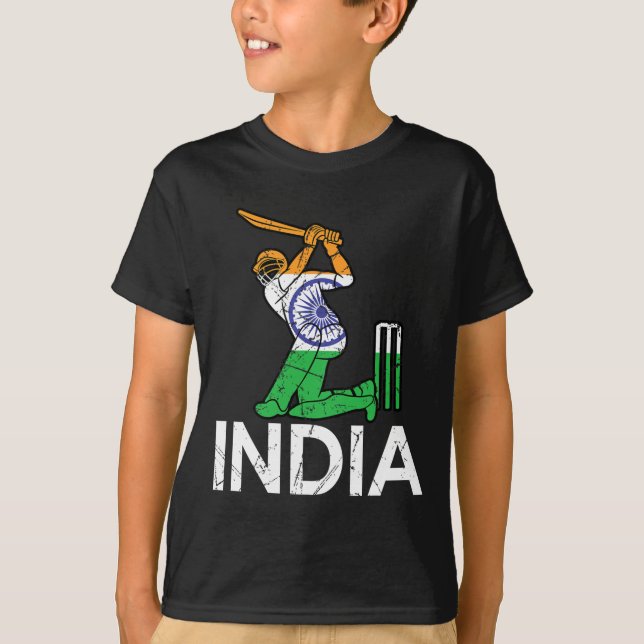 Funny India Flag Cricket Supporters Tee Indian Cri (Front)