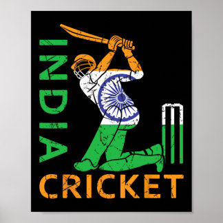 Funny India Flag Cricket Supporters Tee Indian Cri Poster