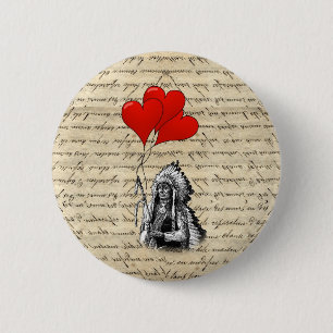 Funny Indian chief and heart balloons Button