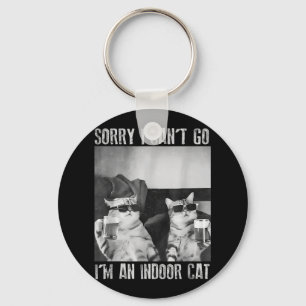 Funny Indoor Cat Meme Sorry I Can’t Go Retro Beer  Keychain