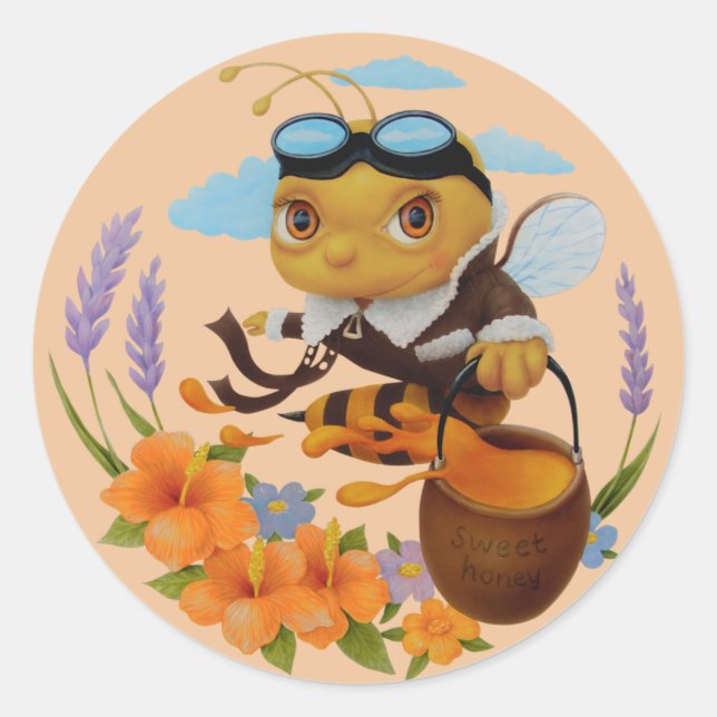 Funny Insect- cute and lovely Honey Bee Classic Round Sticker (Front)