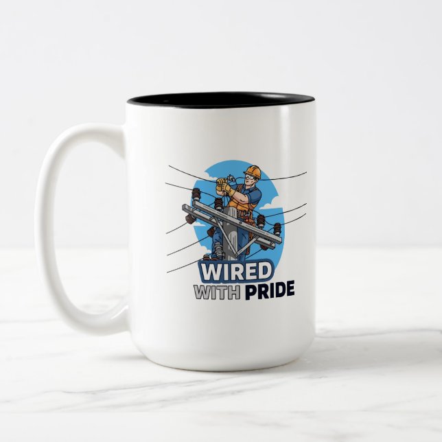 Funny & Inspirational Lineman Gift Two-Tone Coffee Mug (Left)