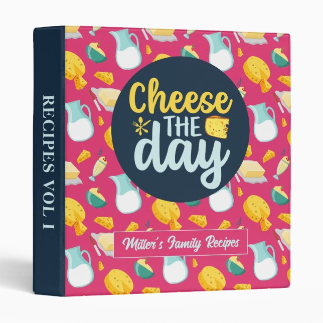 Funny Inspiring Cheese The Day Dairy Food Pattern 3 Ring Binder (Front/Spine)