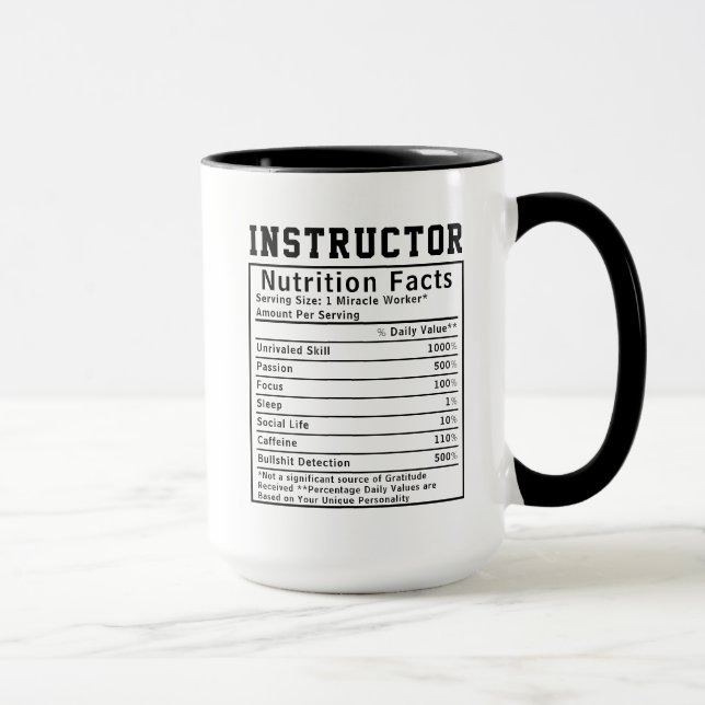 Funny Instructor Nutrition Facts Educator Gift Mug (Right)