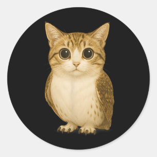 Funny Internet Trendy Meme Cursed Cat Owl Hybrid Classic Round Sticker