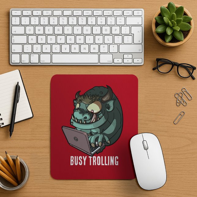Funny Internet Troll Busy Trolling Laptop Cartoon Mouse Pad (Creator Uploaded)
