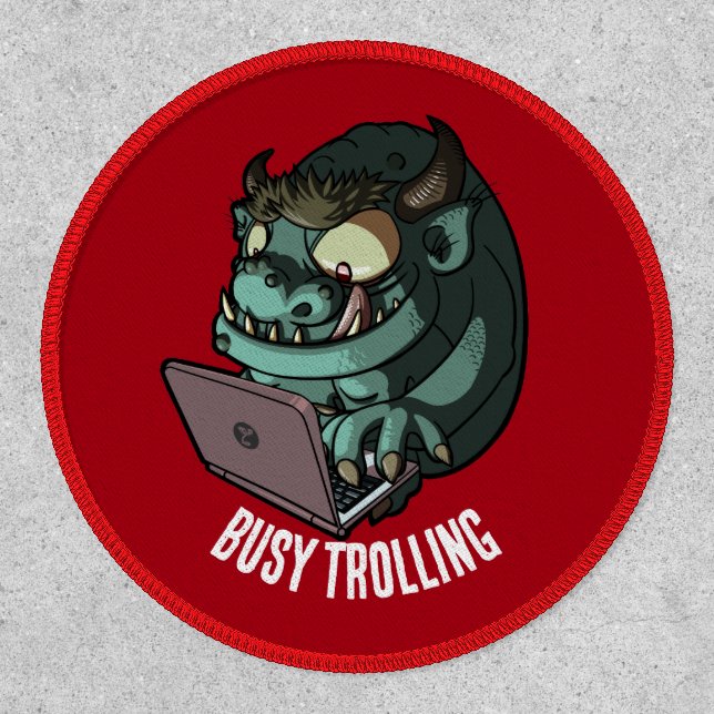 Funny Internet Troll Busy Trolling Laptop Cartoon Patch (Front)