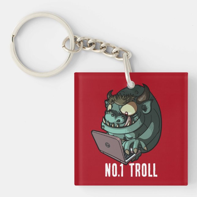 Funny Internet Troll Number 1 Troll Laptop Cartoon Keychain (Front)