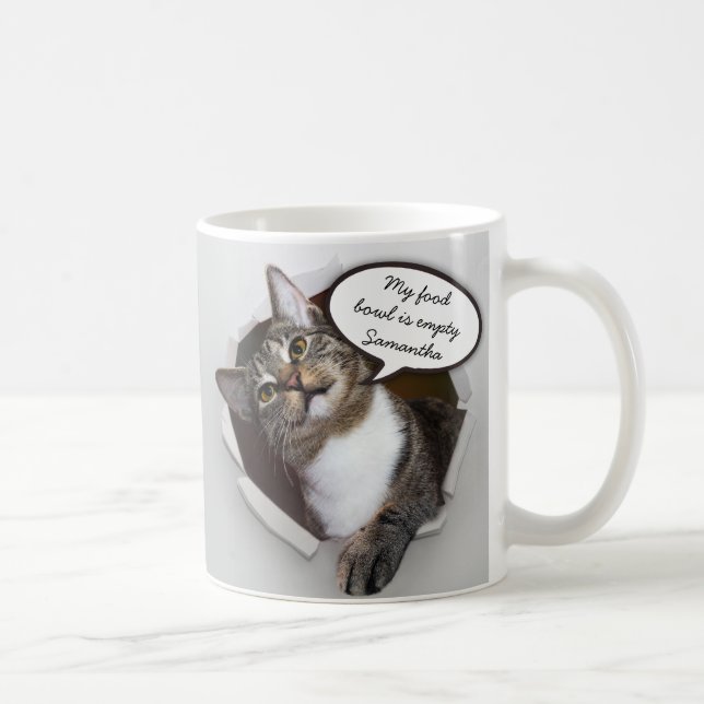 Funny Interrupting Cat Personalized Message Coffee Mug (Right)
