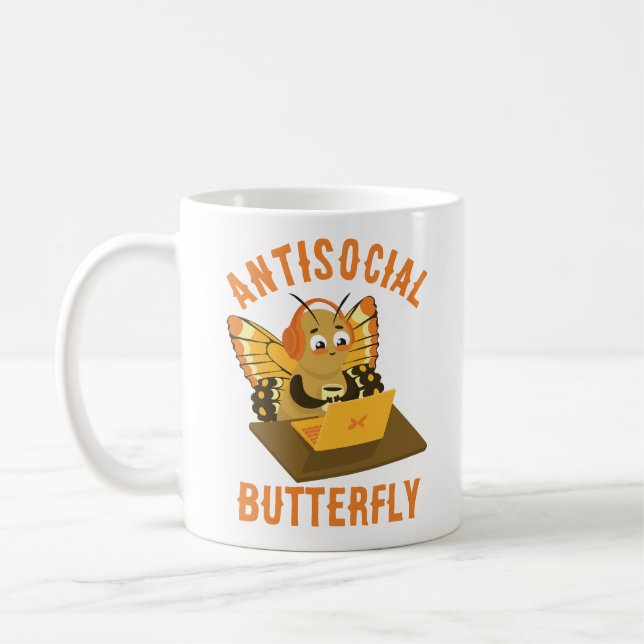 Funny Introvert Aesthetic Antisocial Butterfly Coffee Mug (Left)