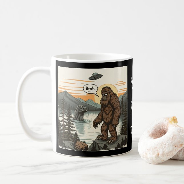 Funny Introvert Bigfoot Sasquatch Loch Ness Retro Coffee Mug (With Donut)