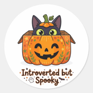 Funny Introverted but Spooky Black Cat Pumpkin Classic Round Sticker
