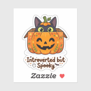 Funny Introverted but Spooky Black Cat Pumpkin Sticker