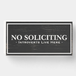 Funny Introverts Live Here No Soliciting Wooden Box Sign