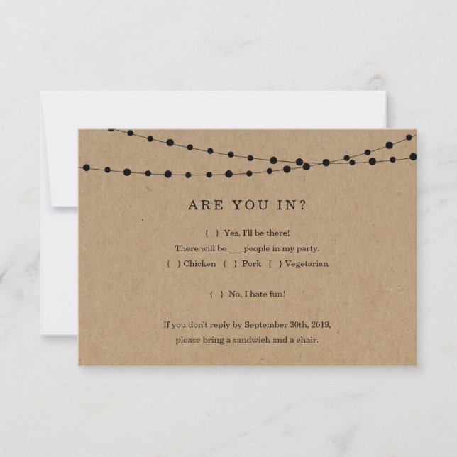 Funny Invitation Reply Card Insert - Rustic Kraft (Front)