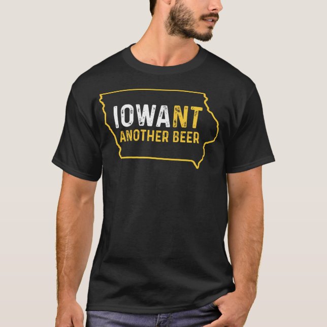 Funny Iowa Beer Distressed Iowa State Map T-Shirt (Front)