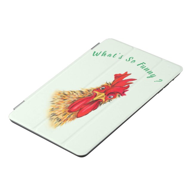 Funny iPad Cover with Surprised Rooster Your Text (Side)