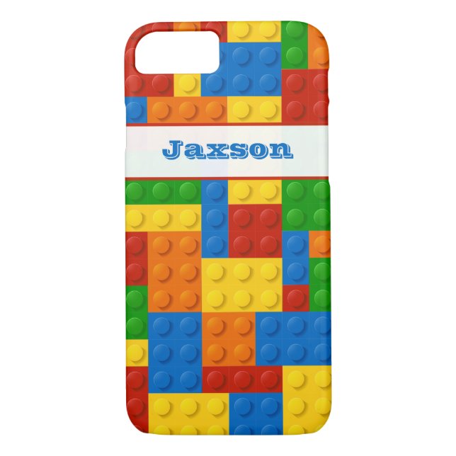 Funny iPhone 7 Case | FAUX Building Blocks | Name (Back)