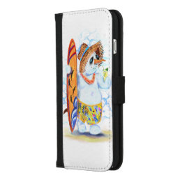 Funny iPhone Wallet Case with Snowman Surfer