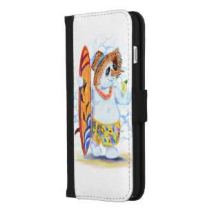 Funny iPhone Wallet Case with Snowman Surfer