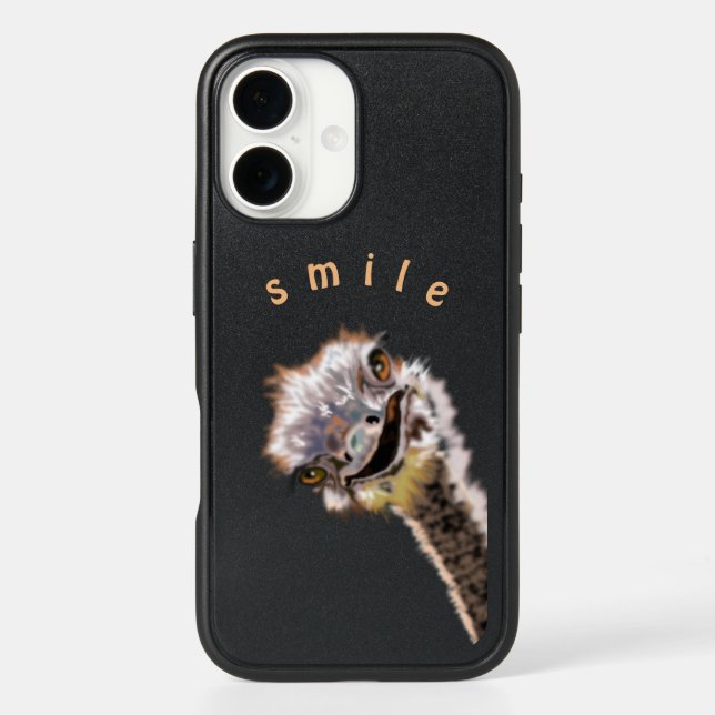 Funny iPhone with Happy Ostrich Smile Custom Text 16 Case (Back)