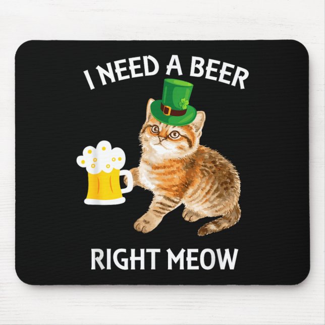 Funny Irish Beer Cat St Patricks Day Drinking With Mouse Pad (Front)