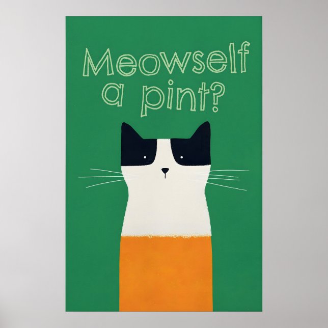 Funny Irish Cat Art Print Meowself a Pint St (Front)