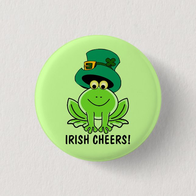 Funny Irish Cheers Cartoon Frog St. Patrick's Day Button (Front)
