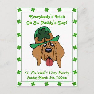 Funny Irish Dog Shamrock Hat Green Border Party Invitation