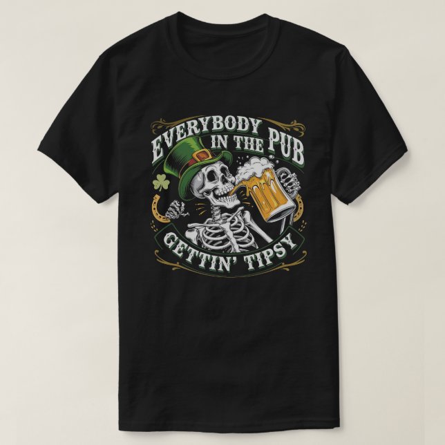 Funny Irish Drinking Tee St Patrick’s Day Skeleton (Design Front)
