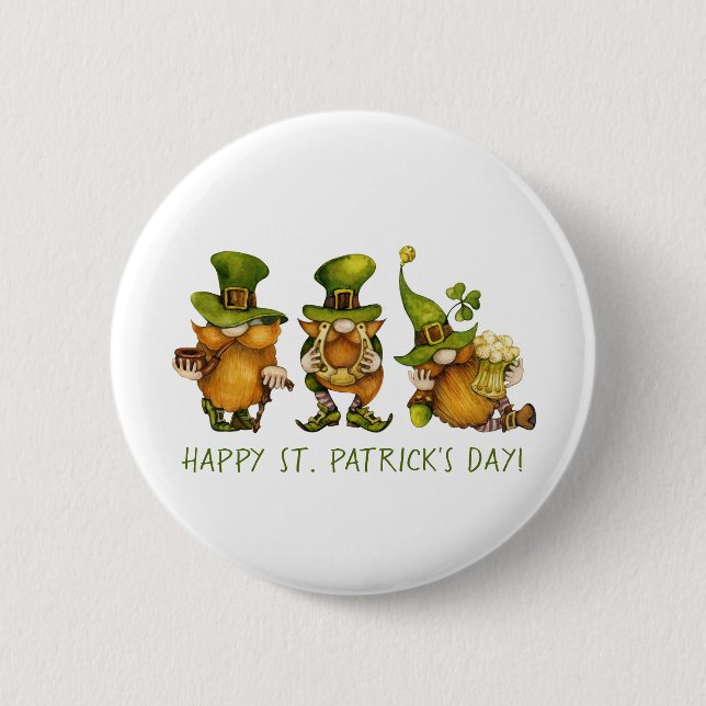 Funny Irish Gnomes Happy St Patrick's Day Button (Front)