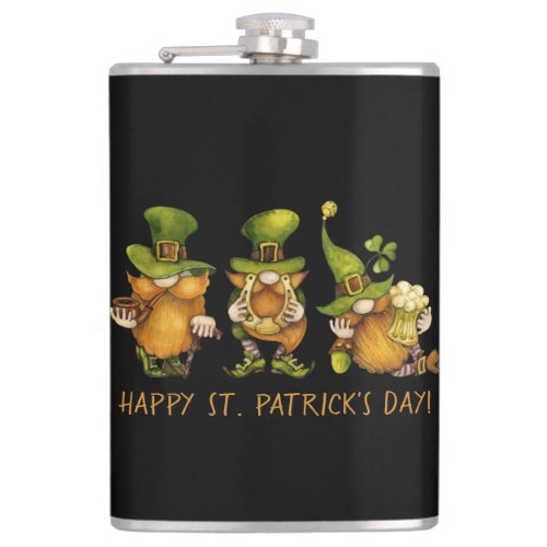 Funny Irish Gnomes Happy St Patricks Day Flask