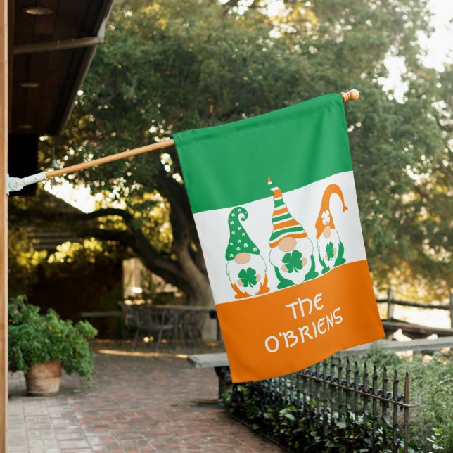 Funny Irish Gnomes Personalized House Flag (In SItu)