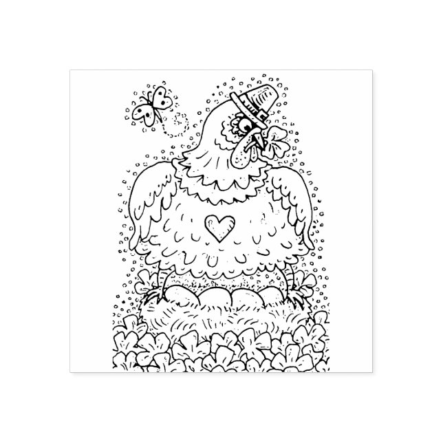 FUNNY IRISH HEN, EGGS AND SHAMROCKS CUTE CHICKEN RUBBER STAMP (Imprint)
