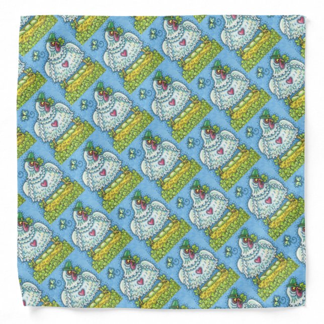 FUNNY IRISH HEN, GREEN EGGS AND SHAMROCKS CUTE BANDANA (Front)