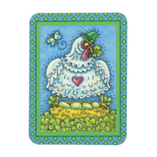 FUNNY IRISH HEN, GREEN EGGS AND SHAMROCKS CUTE MAGNET