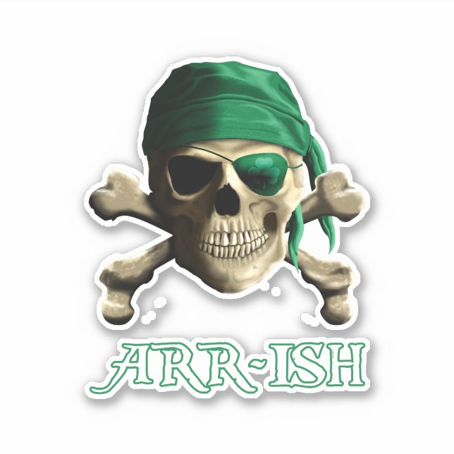 Funny Irish Jolly Roger Pirate Skull ARR-ISH Sticker (Front)
