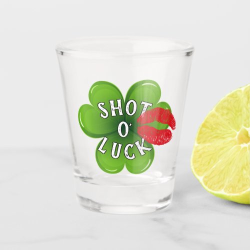 Funny Irish Kiss Lucky Green Clover Leaf Shot Glass