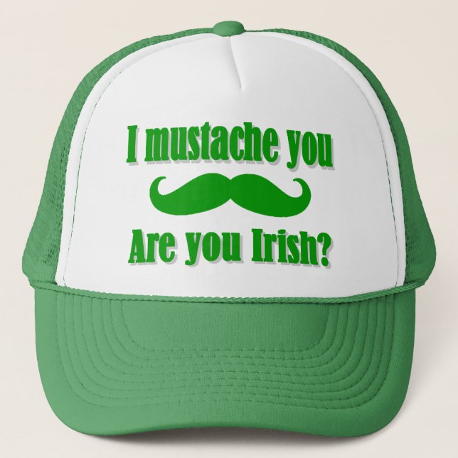 Funny Irish mustache St Patrick's day Trucker Hat (Front)