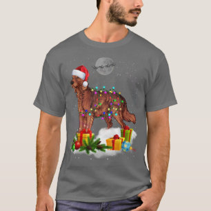 Funny Irish Setter Dog Christmas Lights Santa Hat  T-Shirt