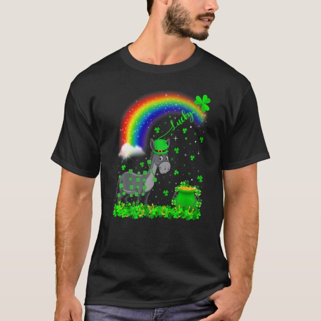 Funny Irish Shamrock Rainbow Lucky Mule St Patrick T-Shirt (Front)