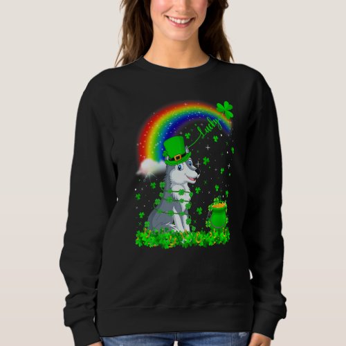 Funny Irish Shamrock Rainbow Lucky Wolf St Patrick Sweatshirt