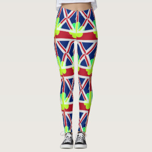 Funny Irish Shamrock Union Jack Flag St. Patrick Leggings
