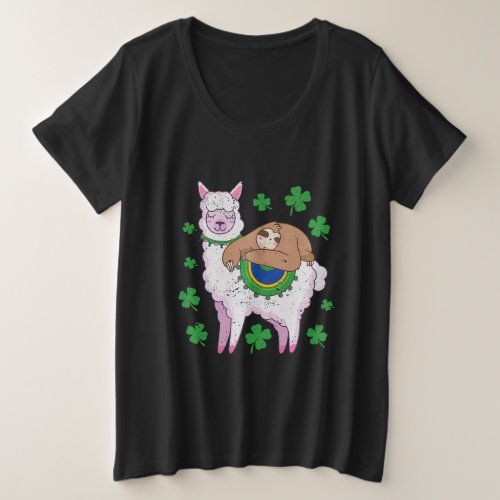 Funny Irish Sloth Llama Shamrock St Patricks Day Plus Size T_Shirt