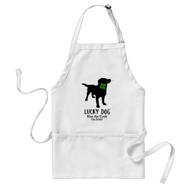 Funny Irish St. Patrick's Day Black Lab Lucky Dog Adult Apron (Front)