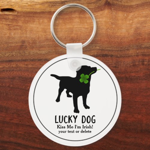 Funny Irish St Patricks Day Black Lab Lucky Dog Keychain