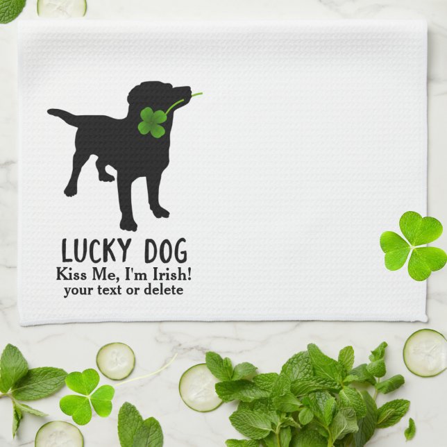 Funny Irish St. Patrick's Day Black Lab Lucky Dog Kitchen Towel (Creator Uploaded)
