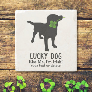 Funny Irish St. Patrick's Day Black Lab Lucky Dog Stone Coaster