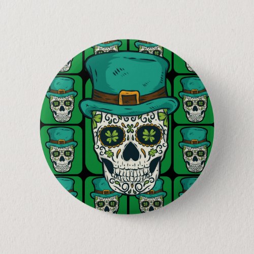 Funny Irish Sugar Skull St Patricks Day Pirate Bon Button